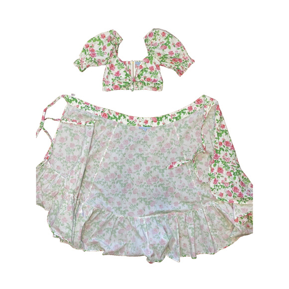 Hill House Size Small Isabella Smocked Crop Top Midi Floral Skirt Prairie Vacay - Picture 9 of 11